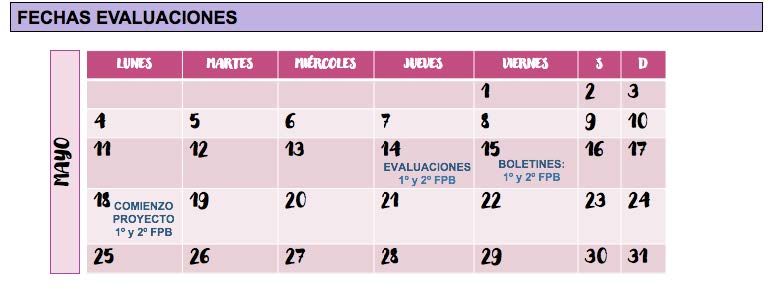 fechas evaluaciones 1